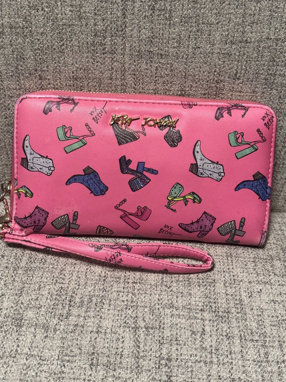 Betsey Johnson Pink Shoe-Print Wristlet